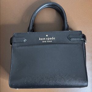 kate spade Black Leather Top-Handle Satchel with Gold Logo